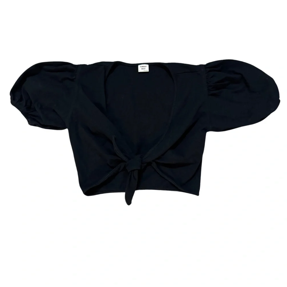 Aritzia Puff Sleeve Tie Up Crop Top - Picture 1 of 4